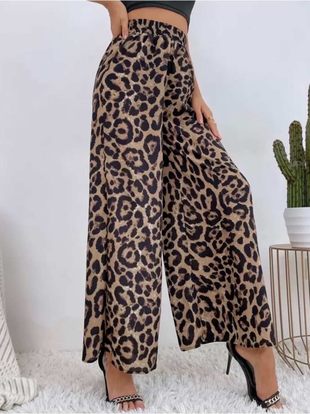 High waist leopard print palazzo wide leg pants - Picture 4 of 5